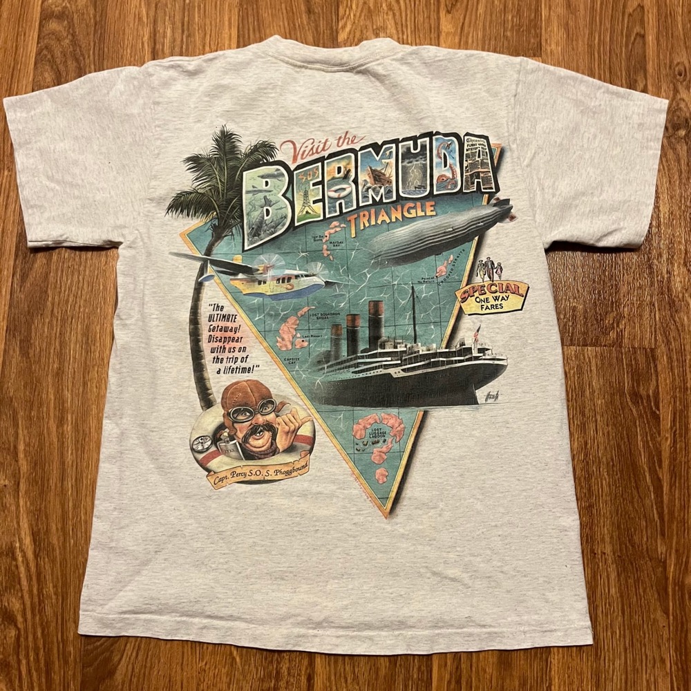 Vintage Caribbean Soul Shirt Men Medium Gray Tropical Beach Bermuda Triangle